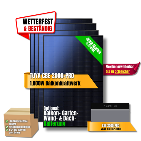 1800W Balkonkraftwerk Conow mit 2kWh Speicher (4 x 450w Module + 2kWh Speicher CBE 2000 Pro)