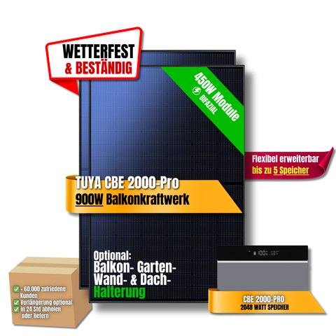 900W Balkonkraftwerk Conow mit 2kWh Speicher (2 x 450w Module + 2kWh Speicher CBE 2000 Pro)