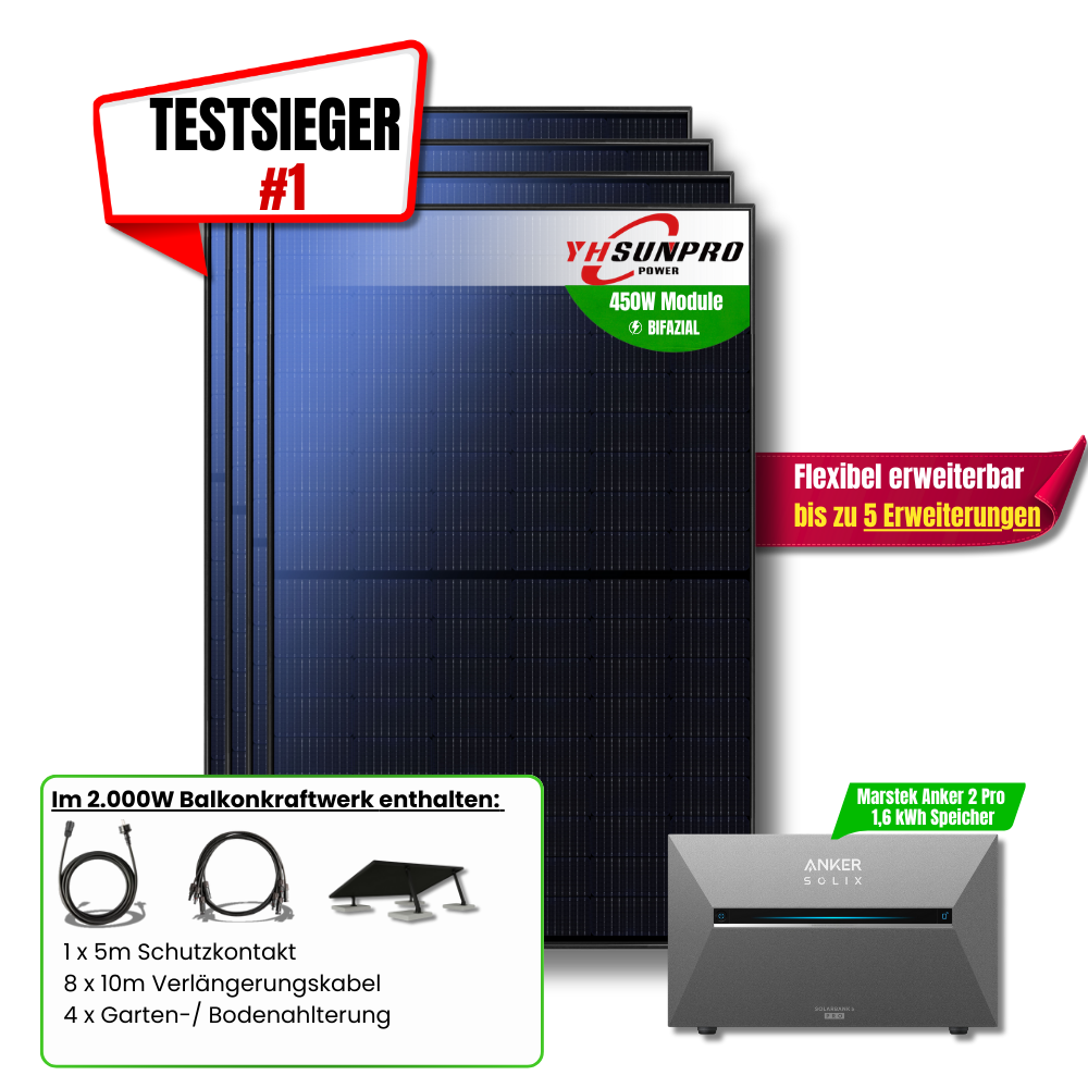 2.000W Anker 2 Pro Balkonkraftwerk Halterungen und Solarkabel Zubehör wählbar