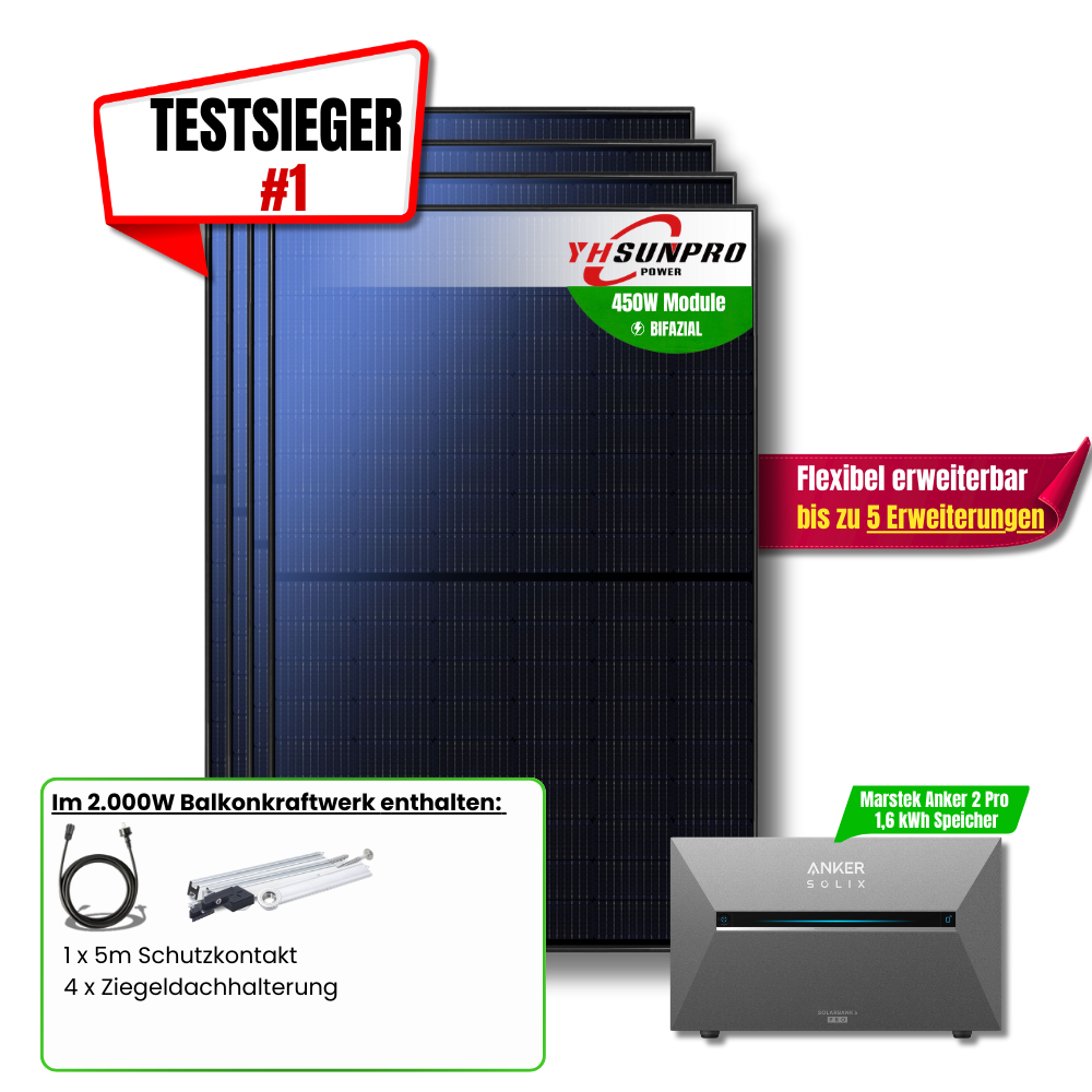 2.000W Anker 2 Pro Balkonkraftwerk Halterungen und Solarkabel Zubehör wählbar