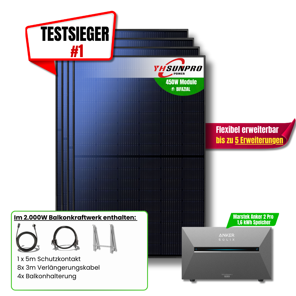 2.000W Anker 2 Pro Balkonkraftwerk Halterungen und Solarkabel Zubehör wählbar