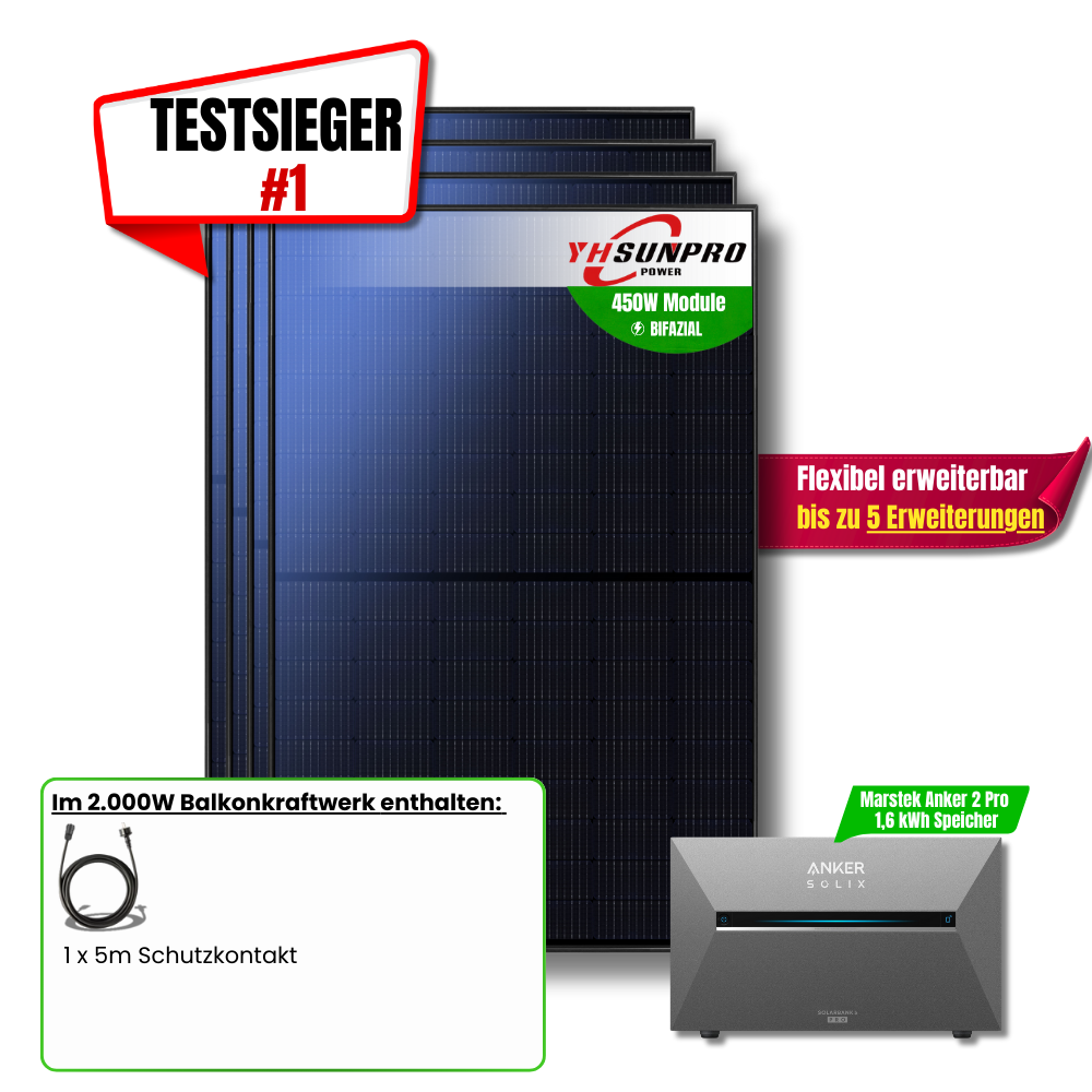 2.000W Anker 2 Pro Balkonkraftwerk Halterungen und Solarkabel Zubehör wählbar