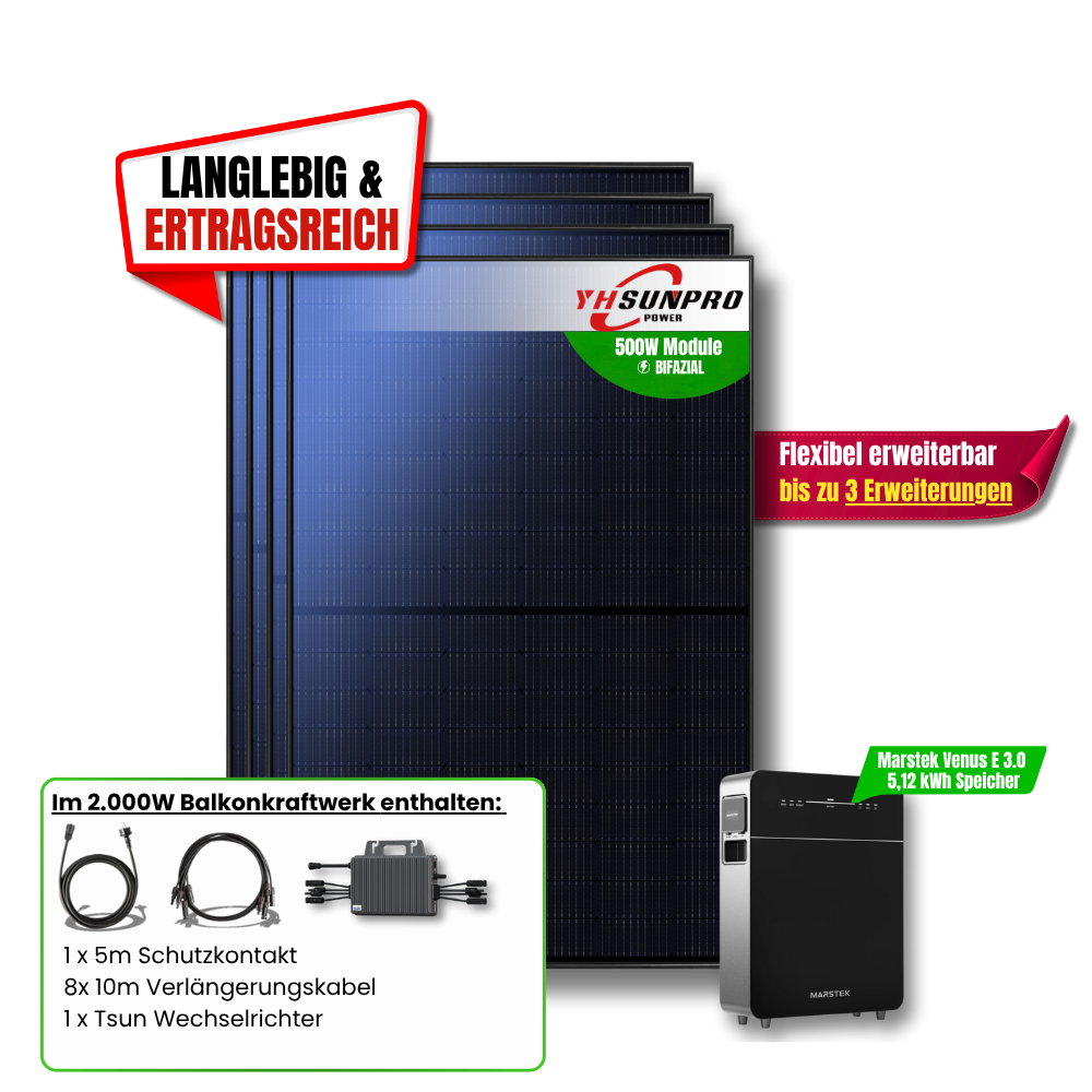 2000 Watt Marstek Venus E 3.0 Balkonkraftwerk 5,12Kwh AC Komplettset