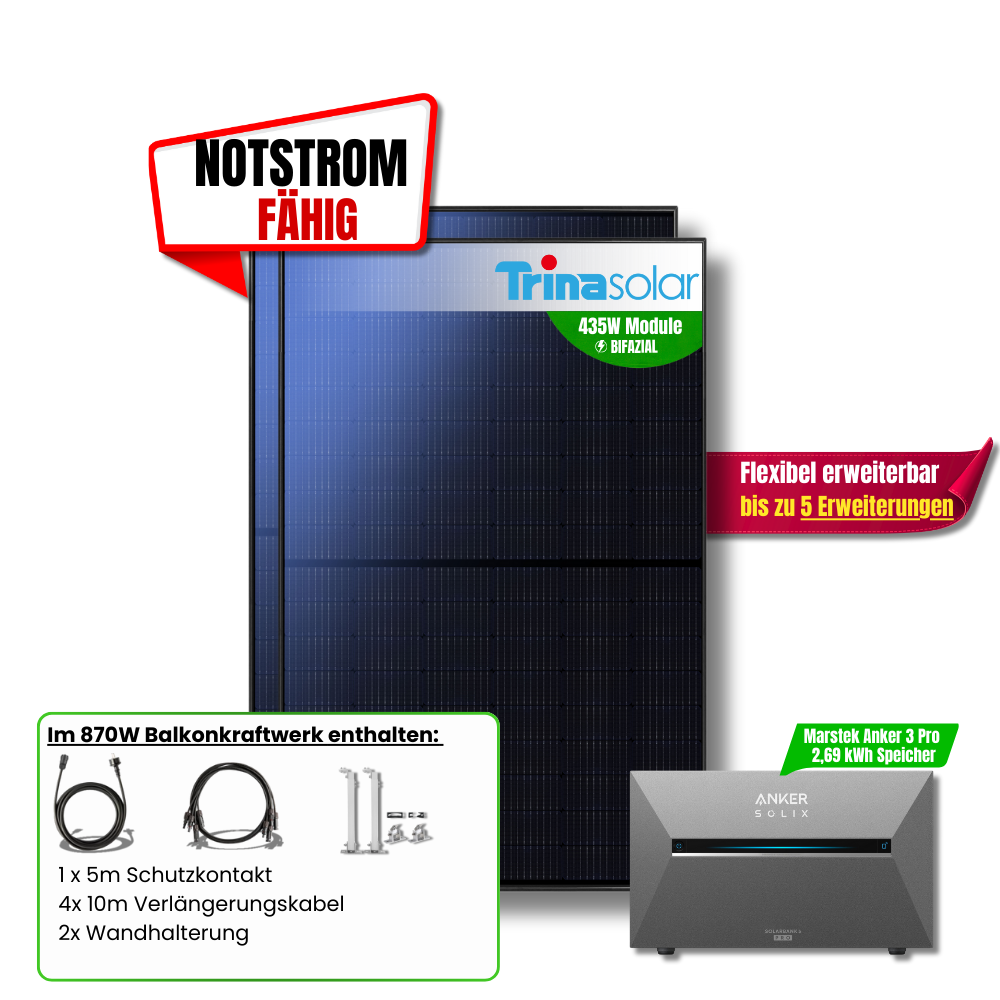 870 Watt Anker Solix Pro 3 Balkonkraftwerk