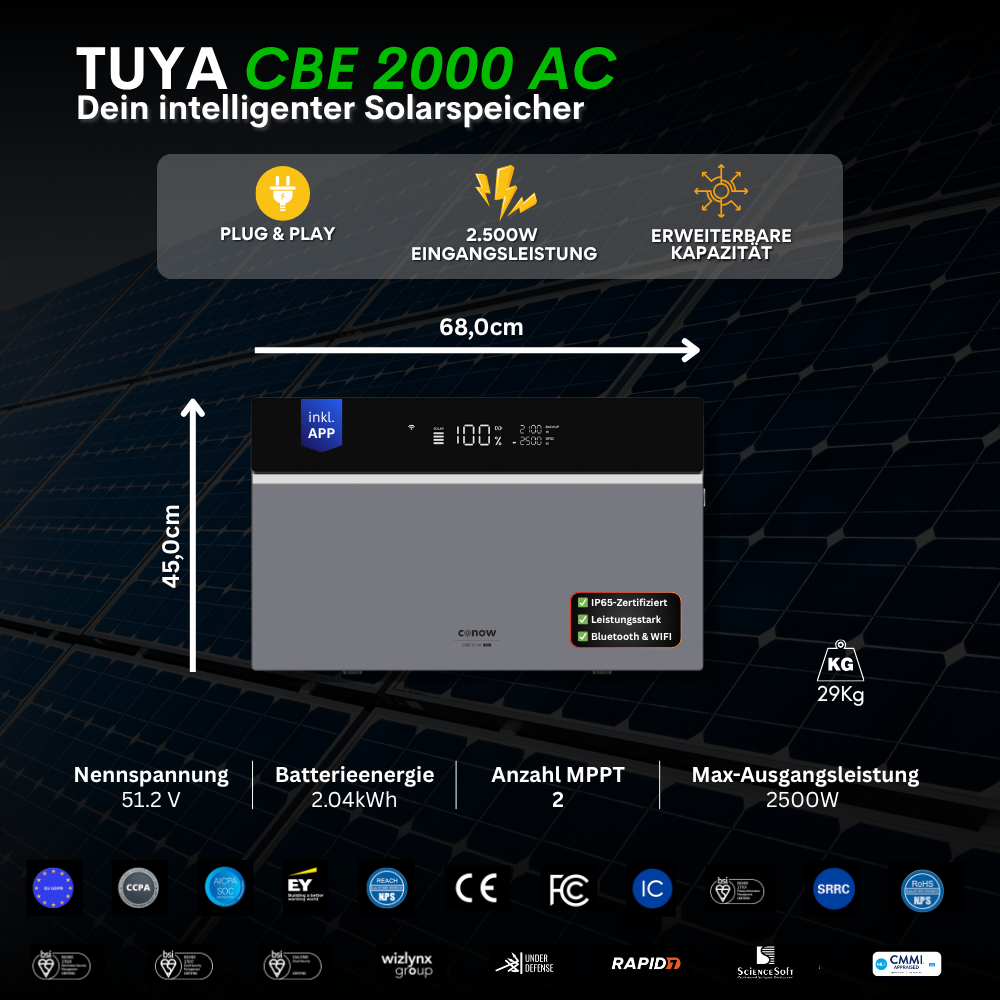 2000 Watt Tuya CBE 2000-AC Balkonkraftwerk
