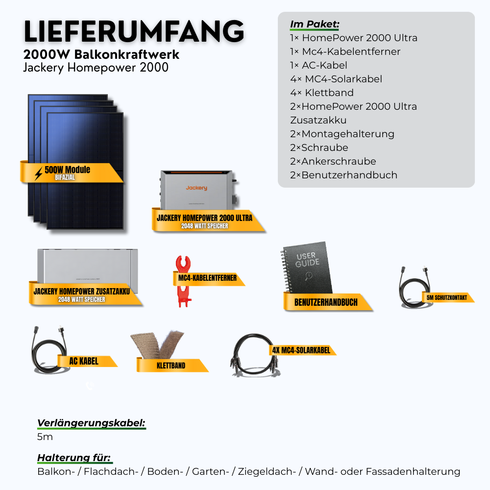 2000 Watt Jackery Homepower 2000 Ultra Balkonkraftwerk 6kWh