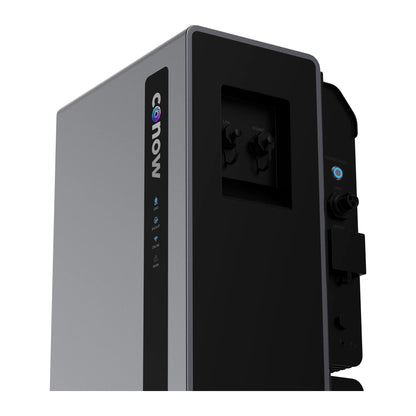 Anschlussfeld des Conow Atlas 6000 AC mit LAN, RS485 und Ein-/Aus-Taste