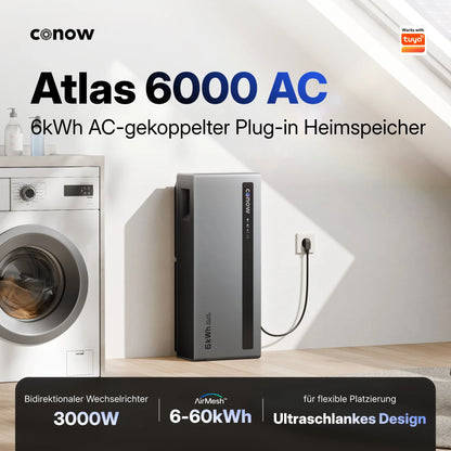 Conow Atlas 6000 AC: 6 kWh AC-gekoppelter Plug-in-Heimspeicher mit 3000 W Wechselrichter