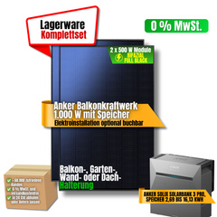 Anker Balkonkraftwerk 1.000 W mit 2 Modulen à 500 W und Anker SOLIX Solarbank 3 Pro Speicher als Komplettset