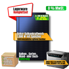 Anker Balkonkraftwerk 1.000 W mit 2 Modulen à 500 W und Anker SOLIX Solarbank 4 Pro E5000 Speicher als Komplettset