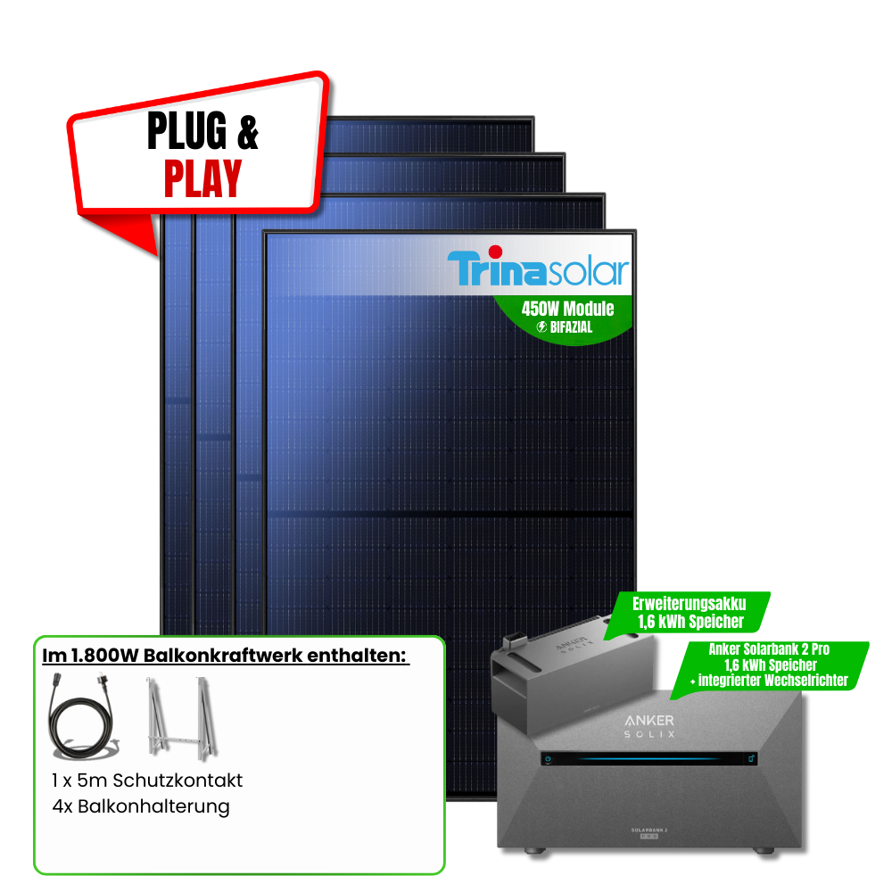 1800W Anker 2 Pro Balkonkraftwerk + Erweiterungsakku