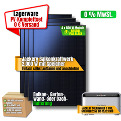 Jackery Balkonkraftwerk 2000 W mit SolarVault 3 Pro und vier bifazialen 500 W Modulen, Hinweis auf 0 % MwSt.