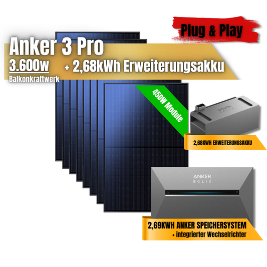 3600W Anker 3 Pro Balkonkraftwerk + Erweiterungsakku