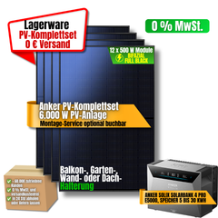 Anker PV-Komplettset 6000 W mit Solarbank 4 Pro E5000 und zwölf bifazialen 500 W Modulen, Lagerware