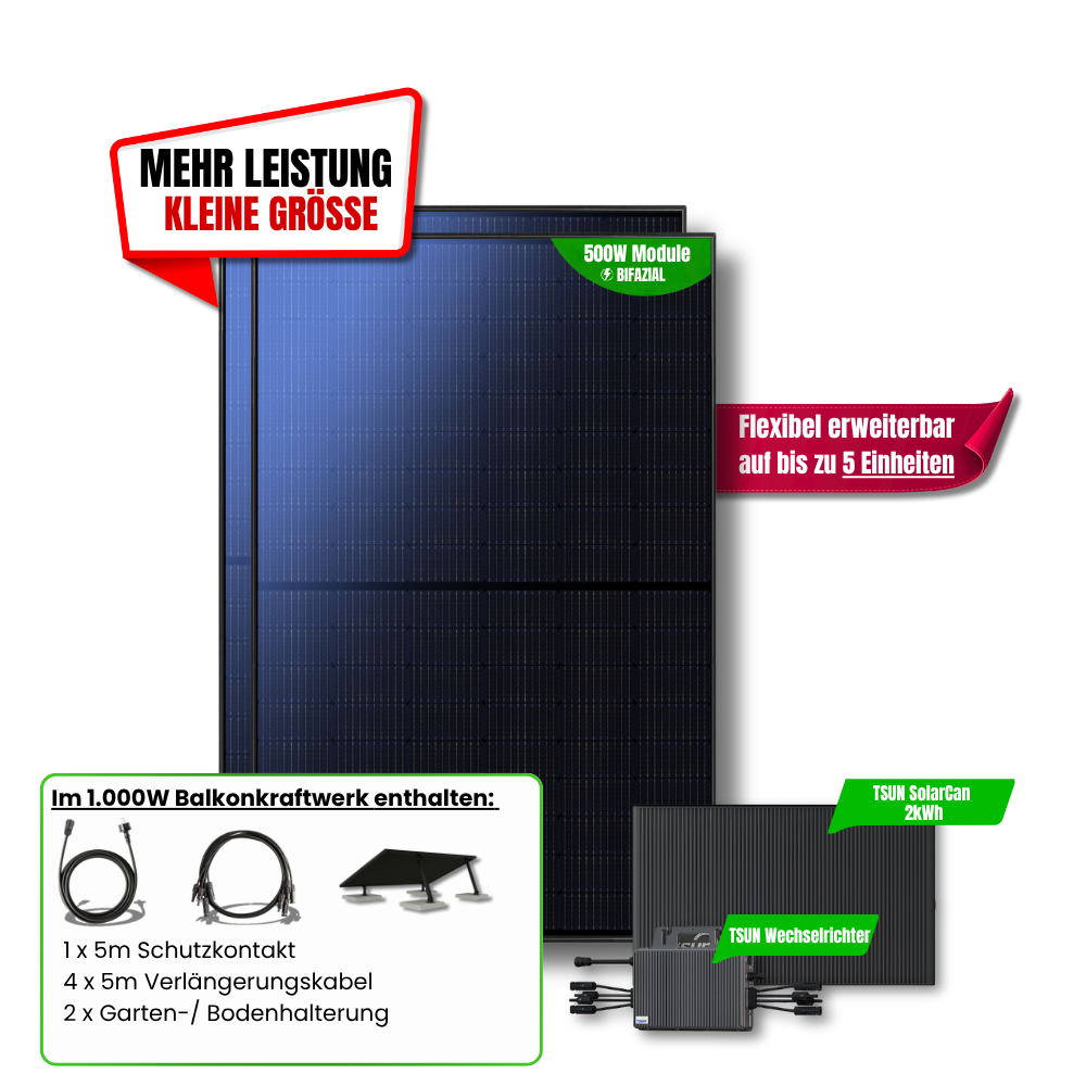 1.000 W Balkonkraftwerk TSUN mit 2 kWh Speicher