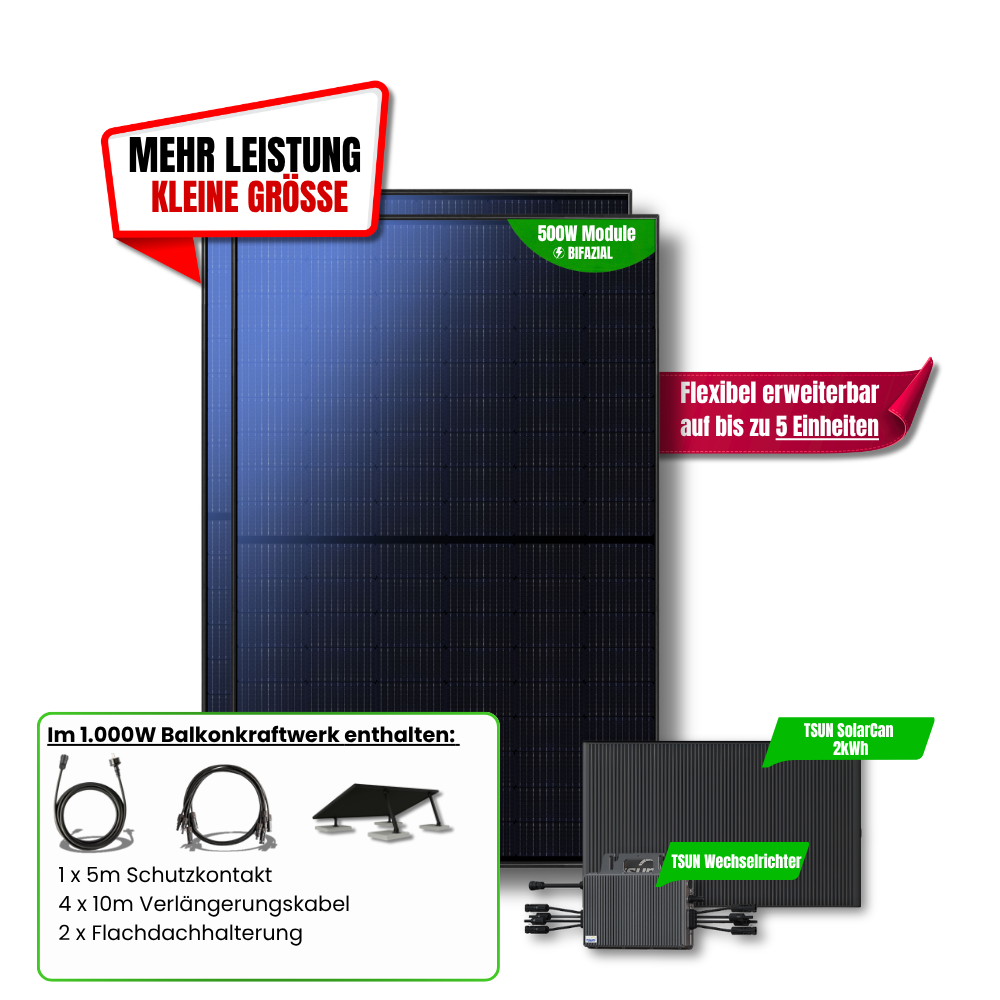 1.000 W Balkonkraftwerk TSUN mit 2 kWh Speicher