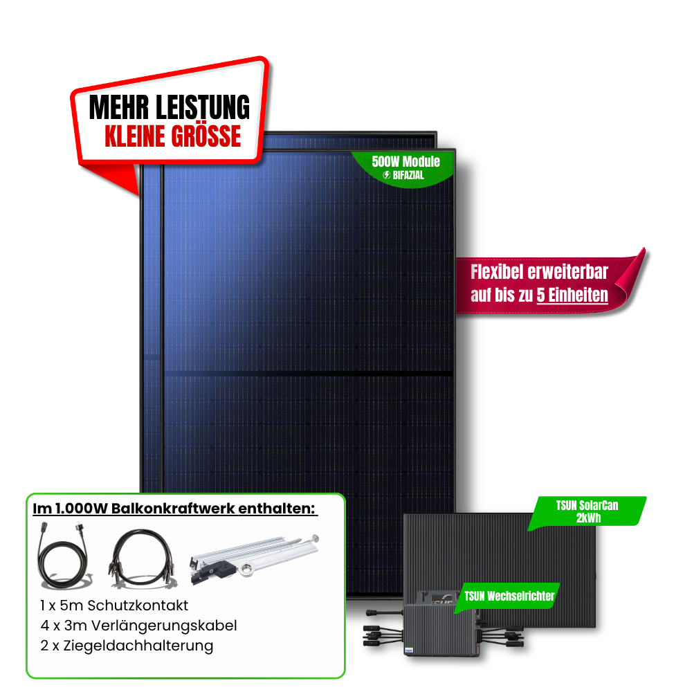 1.000 W Balkonkraftwerk TSUN mit 2 kWh Speicher
