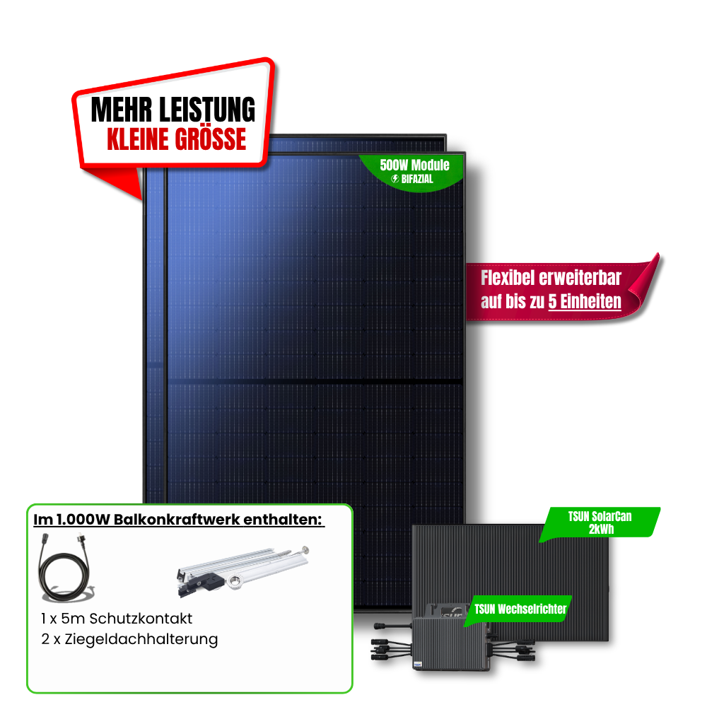 1.000 W Balkonkraftwerk TSUN mit 2 kWh Speicher