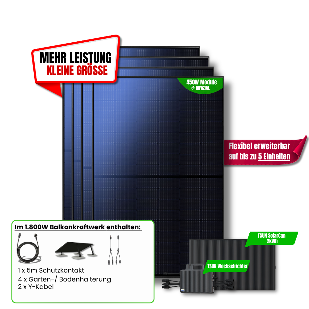 1.800 W Balkonkraftwerk TSUN mit 2 kWh Speicher