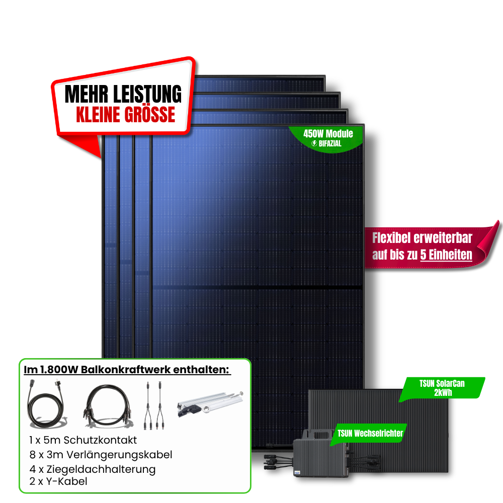1.800 W Balkonkraftwerk TSUN mit 2 kWh Speicher