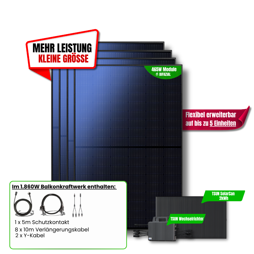 1.860 W Balkonkraftwerk TSUN mit 2 kWh Speicher