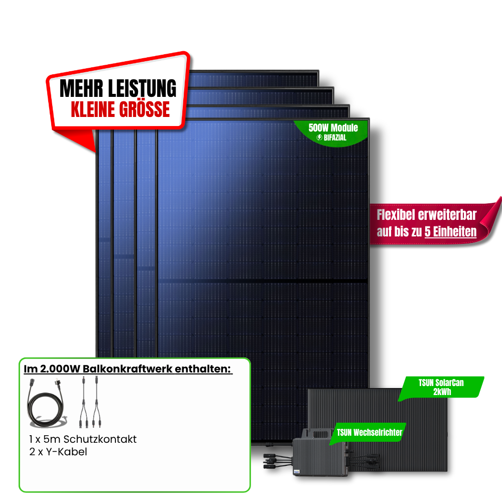 2.000 W Balkonkraftwerk TSUN mit 2 kWh Speicher