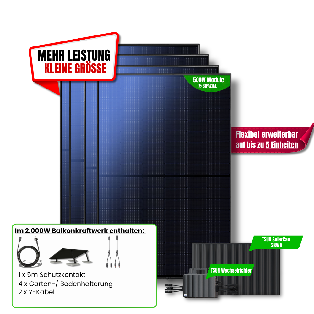 2.000 W Balkonkraftwerk TSUN mit 2 kWh Speicher