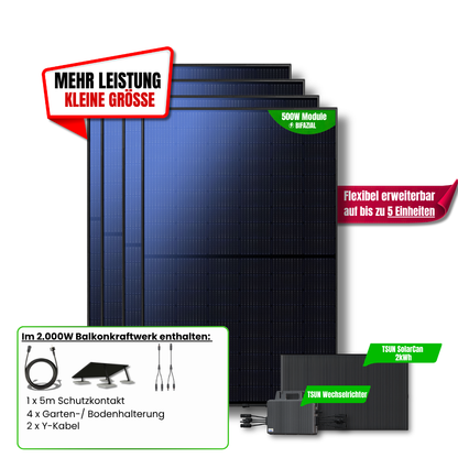 2.000 W Balkonkraftwerk TSUN mit 2 kWh Speicher