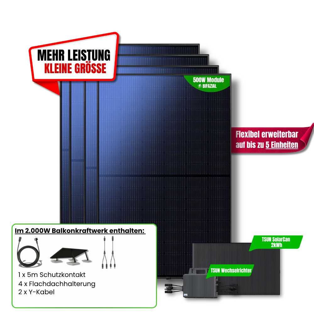 2.000 W Balkonkraftwerk TSUN mit 2 kWh Speicher