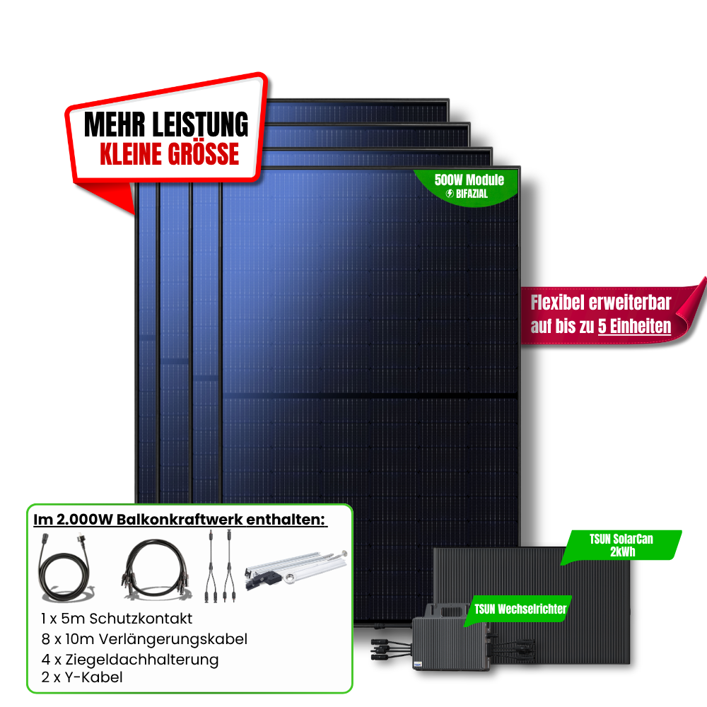 2.000 W Balkonkraftwerk TSUN mit 2 kWh Speicher