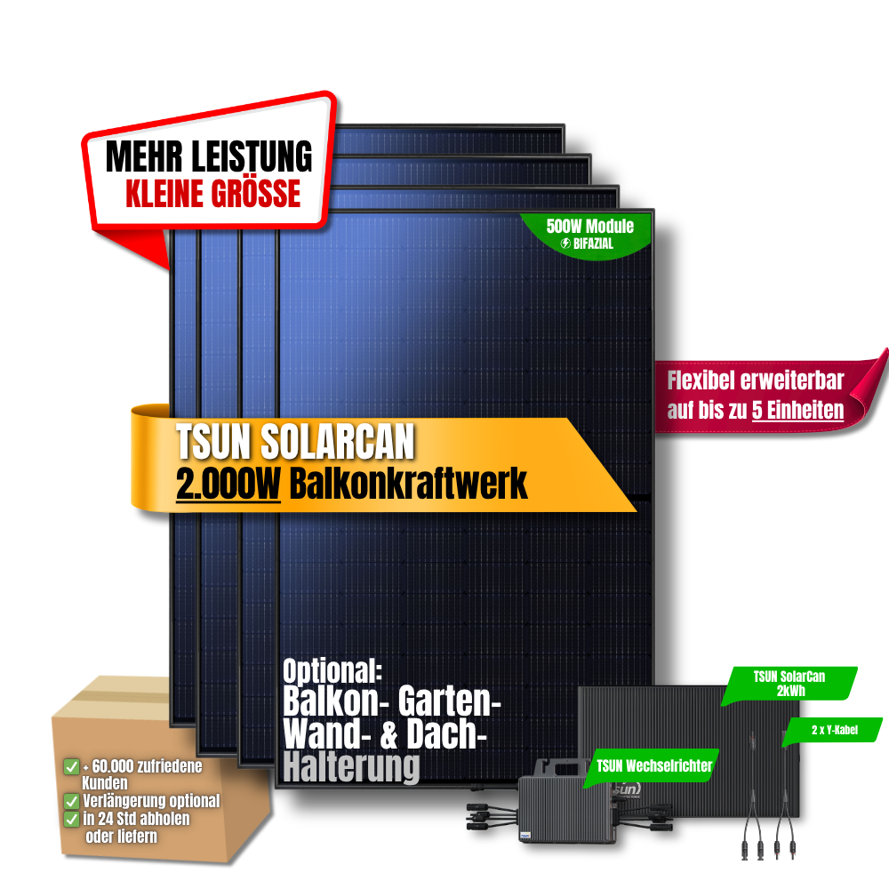 2.000 W Balkonkraftwerk TSUN mit 2 kWh Speicher