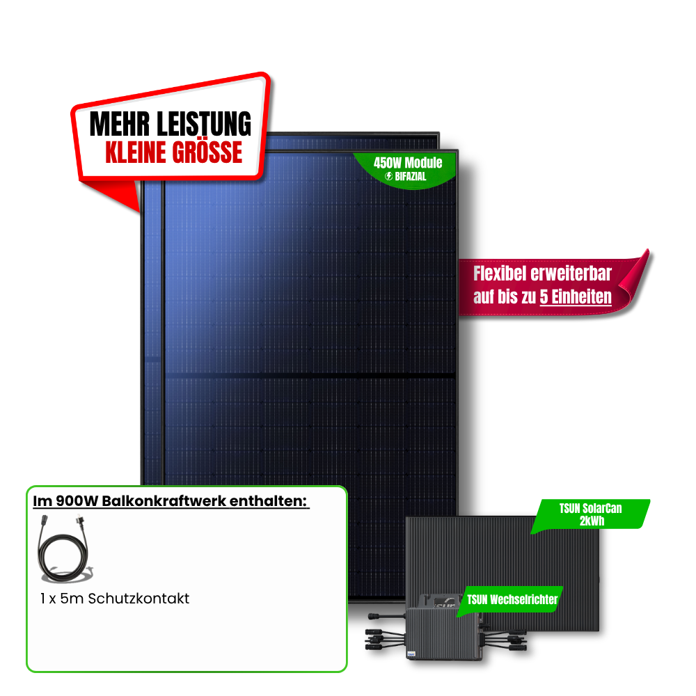 900 W Balkonkraftwerk TSUN mit 2 kWh Speicher
