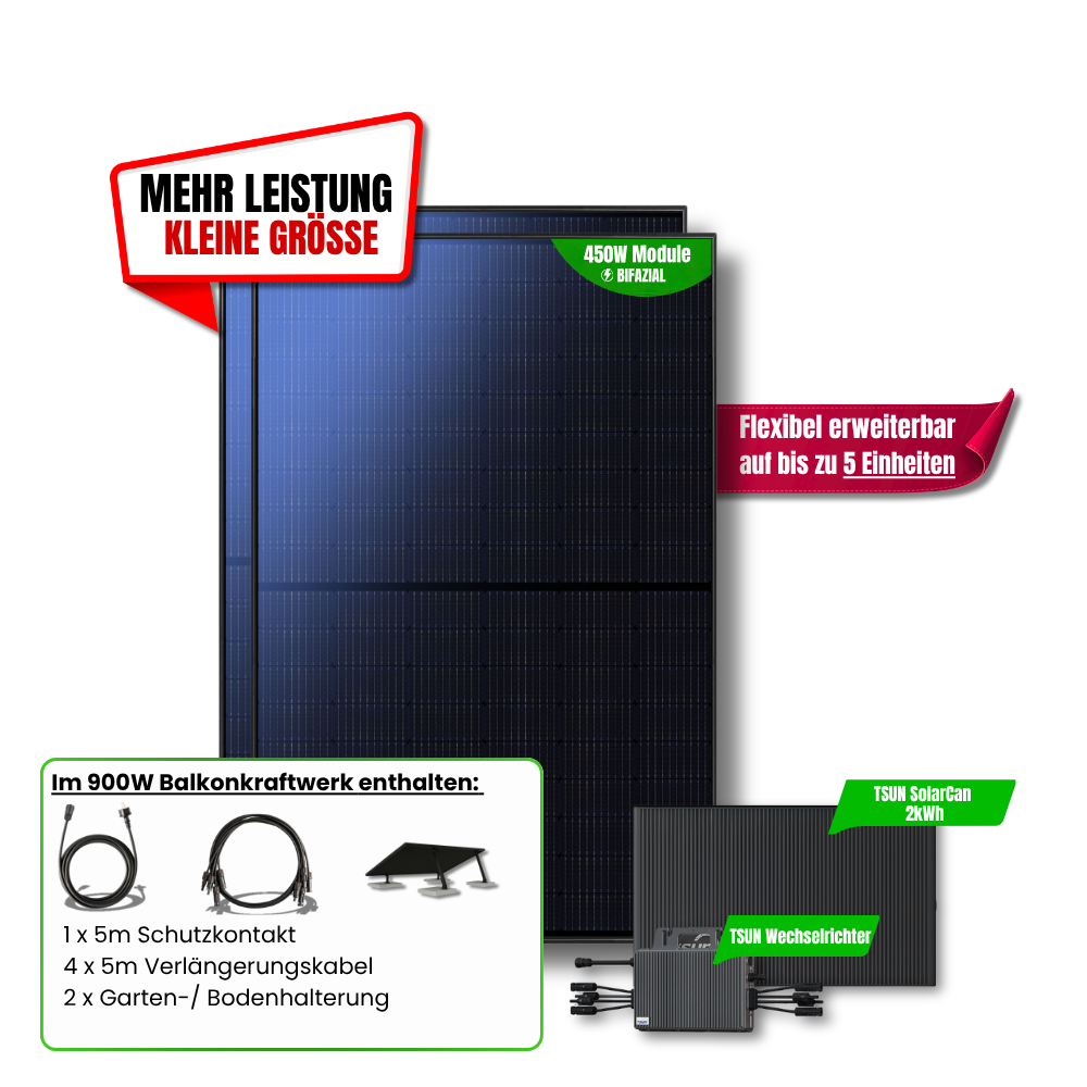 900 W Balkonkraftwerk TSUN mit 2 kWh Speicher