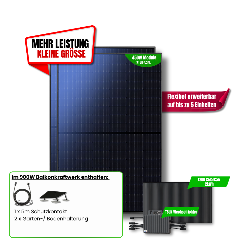 900 W Balkonkraftwerk TSUN mit 2 kWh Speicher