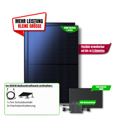 900 W Balkonkraftwerk TSUN mit 2 kWh Speicher