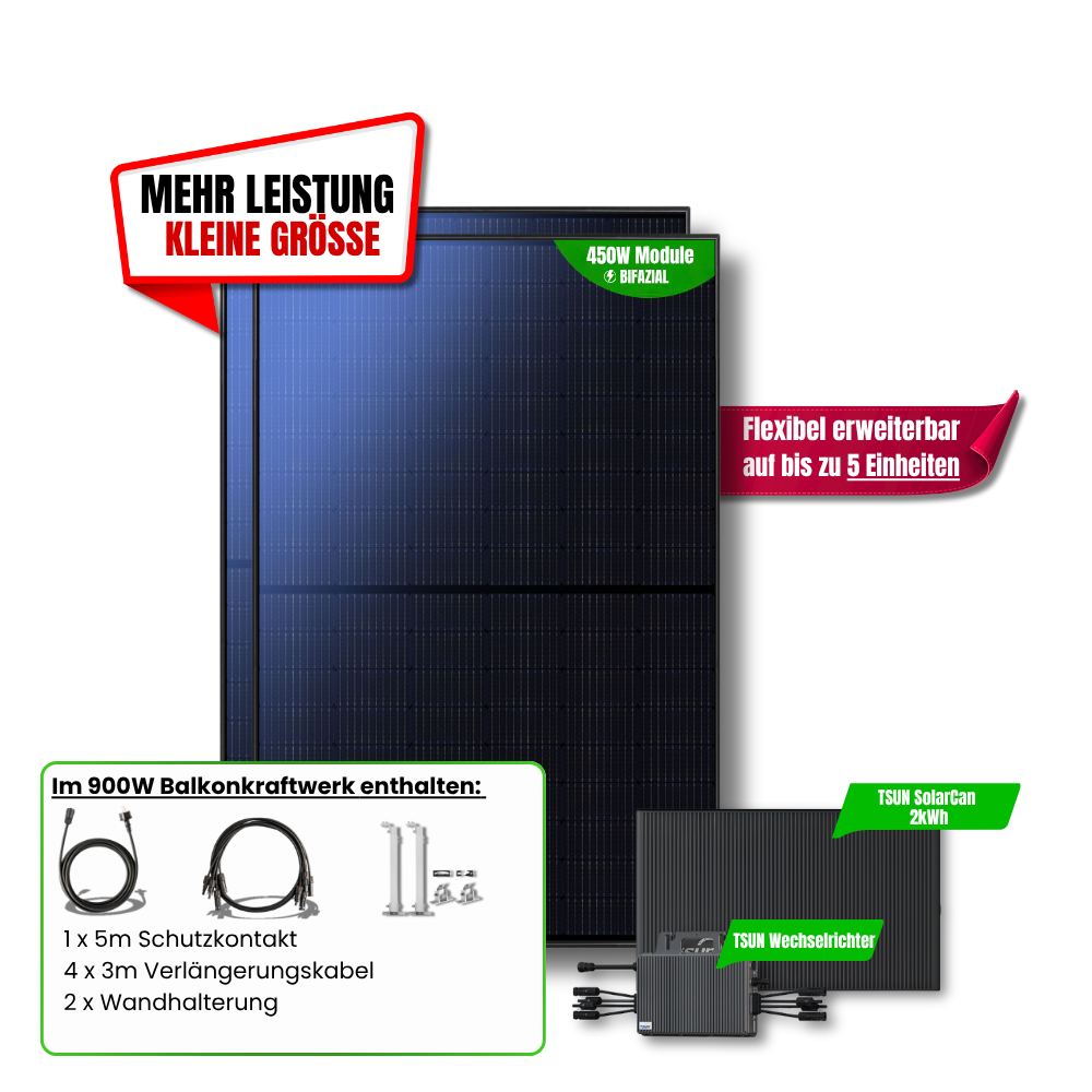 900 W Balkonkraftwerk TSUN mit 2 kWh Speicher