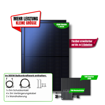 900 W Balkonkraftwerk TSUN mit 2 kWh Speicher