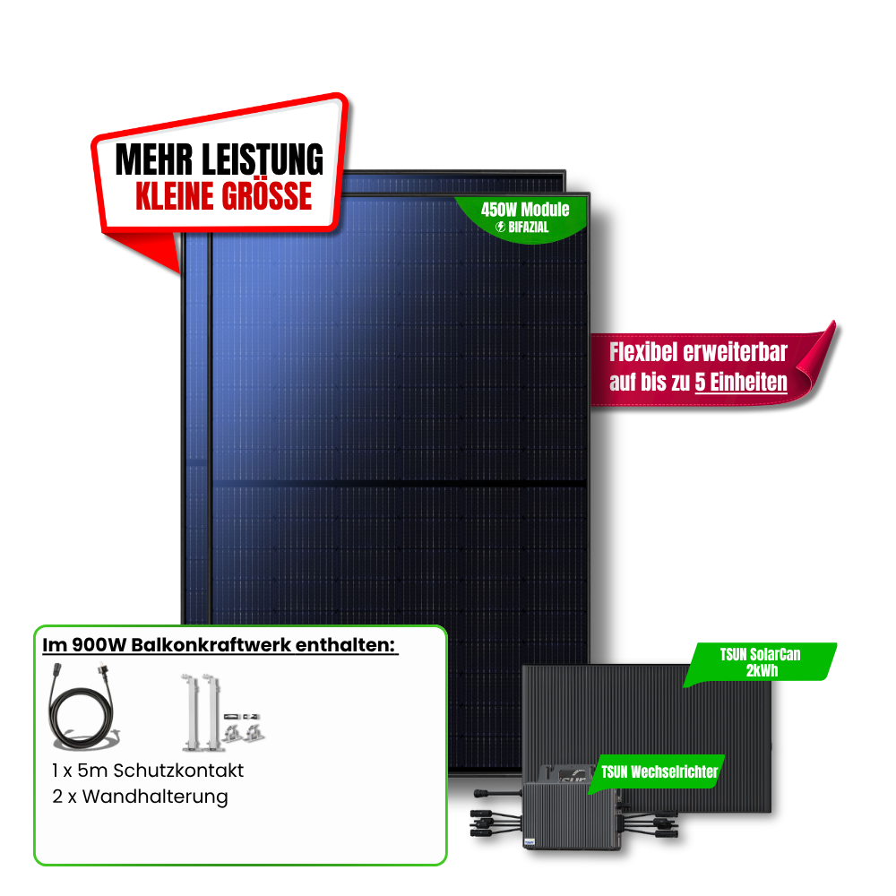 900 W Balkonkraftwerk TSUN mit 2 kWh Speicher