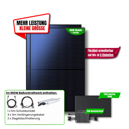 900 W Balkonkraftwerk TSUN mit 2 kWh Speicher