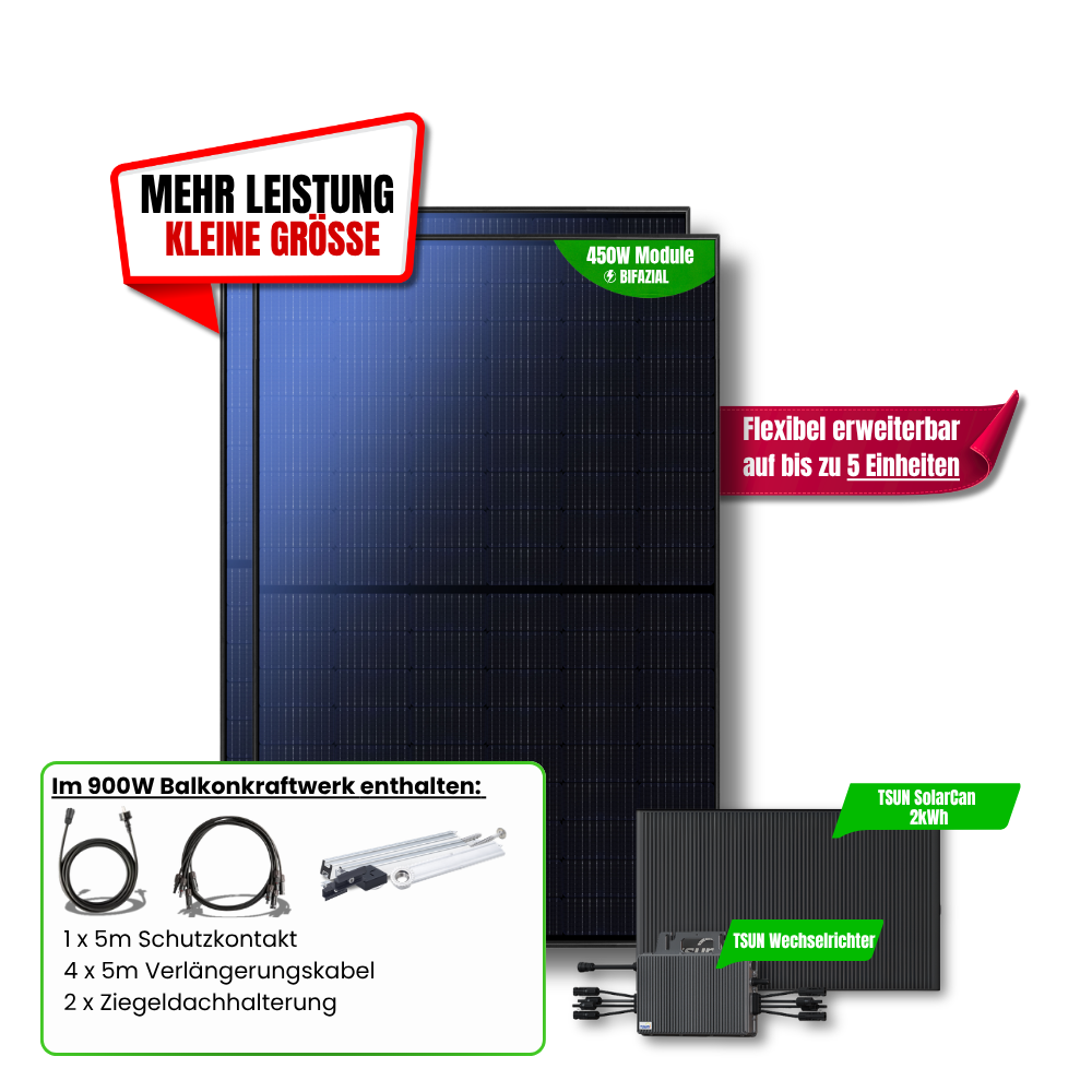 900 W Balkonkraftwerk TSUN mit 2 kWh Speicher