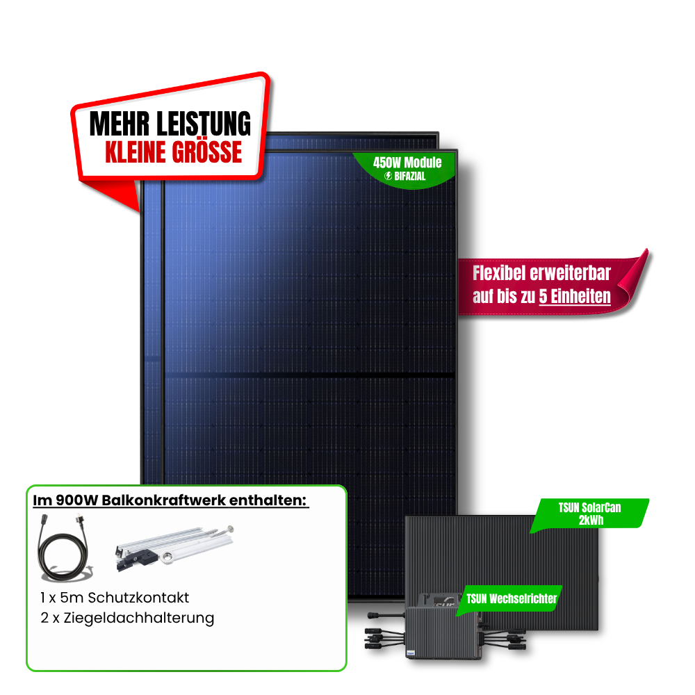 900 W Balkonkraftwerk TSUN mit 2 kWh Speicher