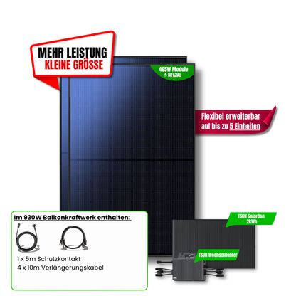930 W Balkonkraftwerk TSUN mit 2 kWh Speicher