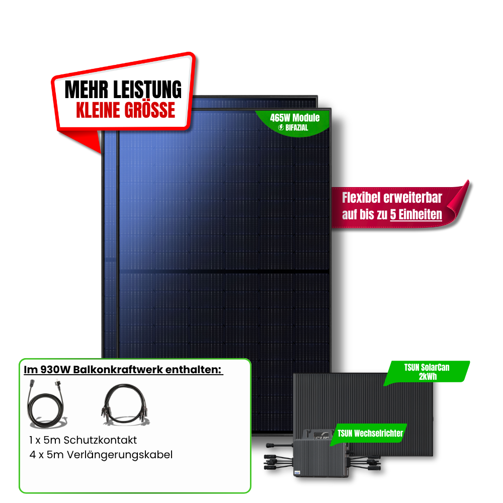 930 W Balkonkraftwerk TSUN mit 2 kWh Speicher