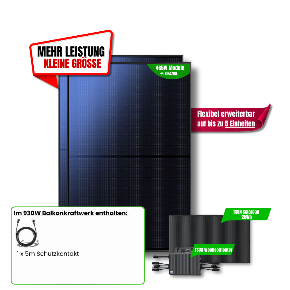 930 W Balkonkraftwerk TSUN mit 2 kWh Speicher