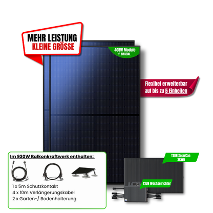 930 W Balkonkraftwerk TSUN mit 2 kWh Speicher