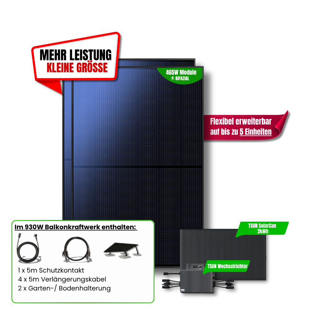 930 W Balkonkraftwerk TSUN mit 2 kWh Speicher