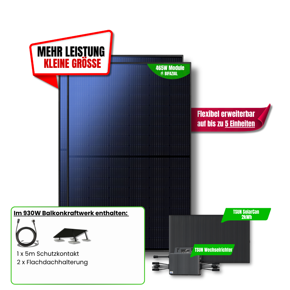 930 W Balkonkraftwerk TSUN mit 2 kWh Speicher