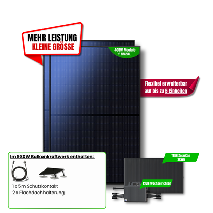 930 W Balkonkraftwerk TSUN mit 2 kWh Speicher