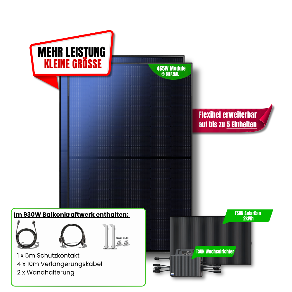 930 W Balkonkraftwerk TSUN mit 2 kWh Speicher