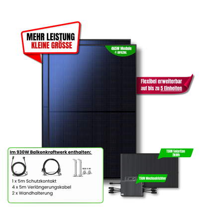 930 W Balkonkraftwerk TSUN mit 2 kWh Speicher